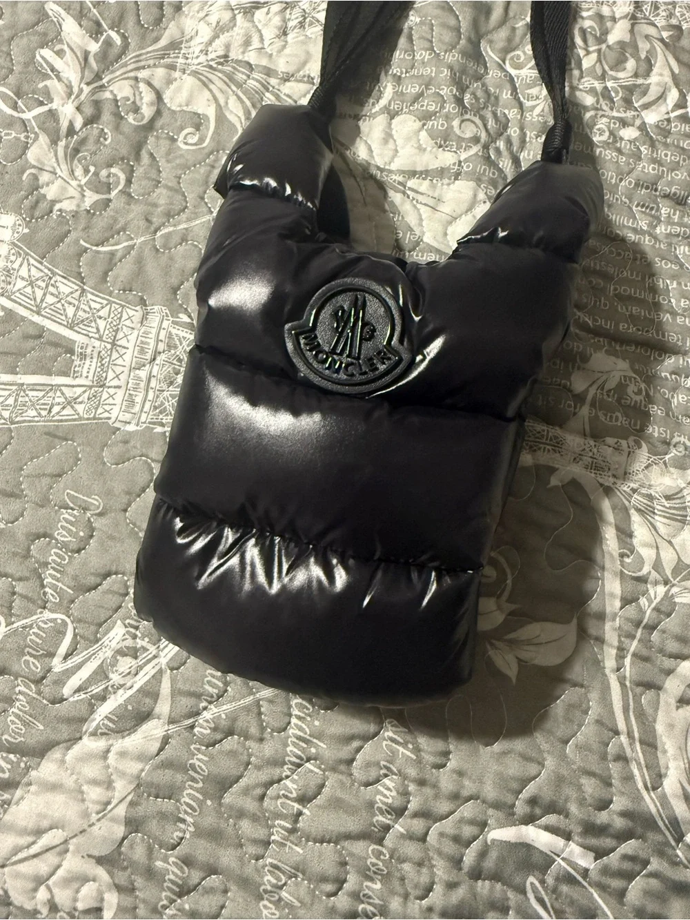 Moncler Black Glossy Quilted Puffer Crossbody Pouch